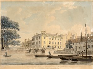 ケンブリッジ大学クイーンズカレッジ、パブ1800（手彩色アクアチント 作： Thomas Malton