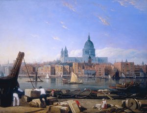 「バンクサイドからの街」、1820年代 作： Thomas Miles Richardson I