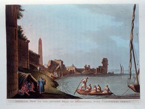 アレクサンドリアの古代の壁の外観、クレオパトラの針、1802年。 作： Thomas Milton