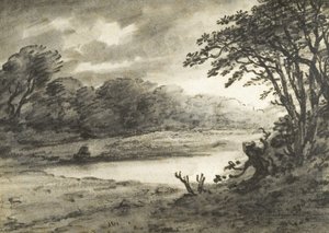 湖の情景（木炭、水彩、紙） 作： Thomas Monro