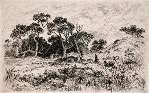 南風と曇り空が、狩猟の朝を告げている（銅版画） 作： Thomas Moran