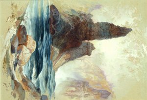 タワーの滝の上、イエローストーン、1872 年。 作： Thomas Moran
