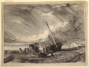 浜辺の漁船 作： Thomas Moran