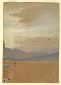 ドローイング、遠くに山脈を望むアメリカの平原、1872年以前 作： トーマス・モラン