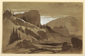 1871年7月25日、ユタ州メドウ・クリーク付近でのデッサン 作： トーマス・モラン