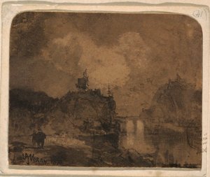 素描、川の情景、グランド・キャニオン、コロラド州、1870年 作： トーマス・モラン