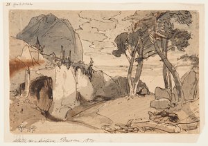 山の風景の中の道 作： Thomas Moran