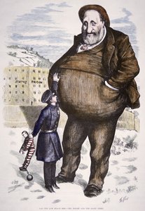ウィリアム・マーシー "ボス "ツイード（1823-78）を描いた漫画（『ハーパース・ウィークリー』1872年1月6日号より）（彩色済み彫刻 作： Thomas Nast