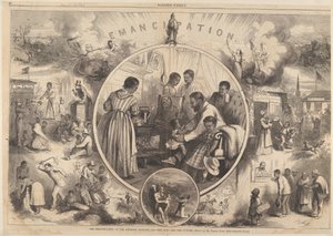 黒人の解放 - ハーパーズ ウィークリーの過去と未来、1863 年 1 月 24 日。 作： Thomas Nast