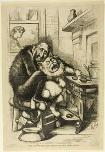 猫の手も借りたい、どんなことでも栗を手に入れる 作： Thomas Nast