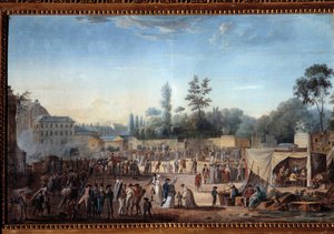 View of the Tuileries Place de la Revolution （1789年～1799年） チュイルリーと現在のコンコルド広場の眺め。トマ・ノーデ（1778-1810）による絵画 作： Thomas Naudet