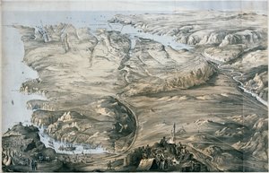セバストポリ前の英仏連合軍の塹壕構築の全景（リトグラフ、彩色済み 作： Thomas Packer