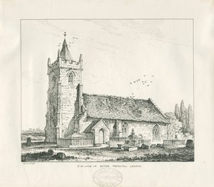 アクトントラッセル教会：ペンとインクの描画、1838年 作： Thomas Peploe Wood