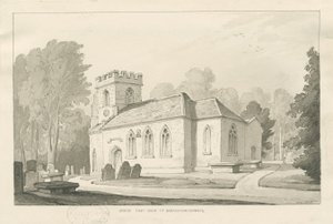 Barlaston Church：ペンとウォッシュの絵、1838年 作： Thomas Peploe Wood