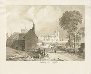 ブライアリーヒルチャペル：セピア色のデッサン、1837年 作： Thomas Peploe Wood