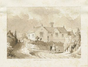 クロックスデン-礼拝堂と学校：セピア・ウォッシュ・ドローイング、nd [1817-1845]（ドローイング） 作： Thomas Peploe Wood