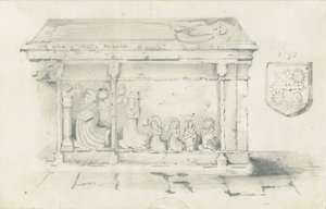 エクルシャル教会-ベンサム司教の墓：鉛筆画、nd [1817-1845] 作： Thomas Peploe Wood