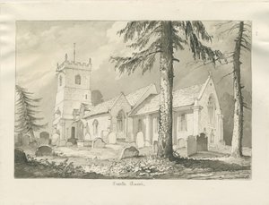 エンビル教会：セピア色のデッサン、1837年 作： Thomas Peploe Wood