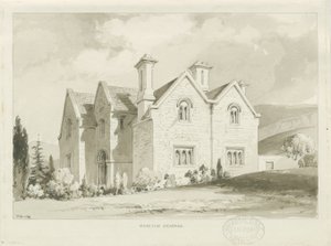 Moreton Vicarage：セピア色のウォッシュドローイング、1841年 作： Thomas Peploe Wood