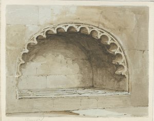 ペンクリッジ教会-南壁の記念碑：水彩画、nd [1817-1845]（絵画） 作： Thomas Peploe Wood