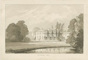 Seighford Hall：セピア色のウォッシュドローイング 作： Thomas Peploe Wood