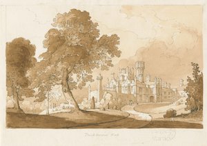 「シックブルームホール」[マンリーホール]：セピアウォッシュデッサン、1837 作： Thomas Peploe Wood