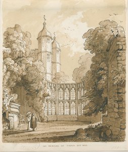 Tixall Hall：ペンとウォッシュの描画、1838 作： Thomas Peploe Wood