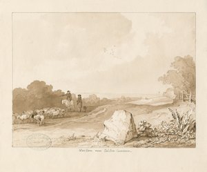 トライスル-「セイドンコモン近くのウォーストーン」：ペンとセピアのウォッシュの描画、1837 作： Thomas Peploe Wood