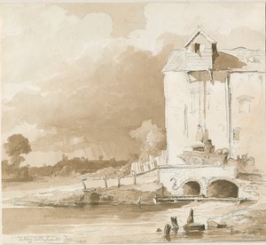 タットベリー城：鳩川からの遠景：鉛筆画とウォッシュ画、1836年