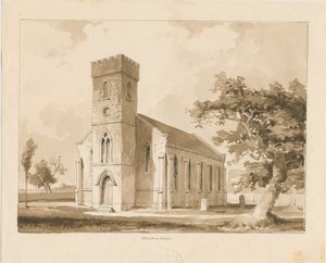 Walsall Wood Church：セピア色のデッサン、nd [1817-1845]（デッサン） 作： Thomas Peploe Wood