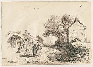ウェットン-ヴィレッジストリート：ペンとインクの描画、1836年 作： Thomas Peploe Wood