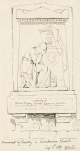 ウォンボーン教会-リチャードベイリーマーシュの記念碑：ペンとセピアの絵、1837年9月2日（絵） 作： Thomas Peploe Wood