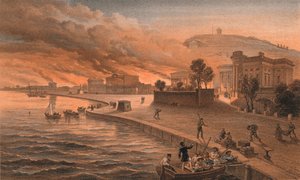 1856年1855年6月9日、ケルチでの政府の建物の焼却 作： Thomas Picken