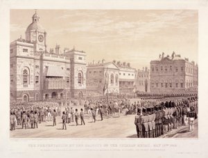 1855 年 5 月 18 日、ヴィクトリア女王からサー トーマス トローブリッジ大佐へのクリミア メダルの贈呈