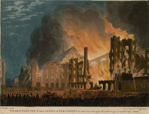 アビンドンストリートから見た両方の国会議事堂の破壊 作： Thomas Picken
