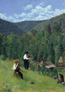 1879年の収穫時の農夫と息子 作： Thomas Pollock Anschutz