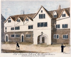 チャーターハウス病院の裏にある家々、ロンドン、1797 年。 作： Thomas Prattent