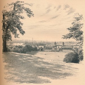 「天文台の丘から見たグリニッジ宮殿」、1902 年 作： Thomas Robert Way