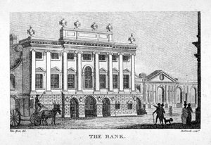 イングランド銀行、ロンドン市、1800 年頃。 作： Thomas Rothwell
