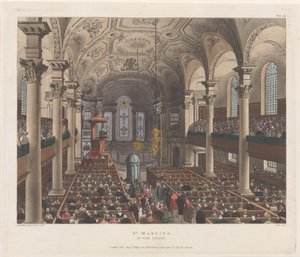 セント マーチンズ イン ザ フィールズ、1809 年 8 月 1 日。 1809 年 8 月 1 日。 作： Thomas Rowlandson, Augustus Charles Pugin, J. Bluck