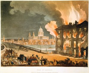 「ロンドンの火事」、1808 作： Thomas Rowlandson, Augustus Charles Pugin