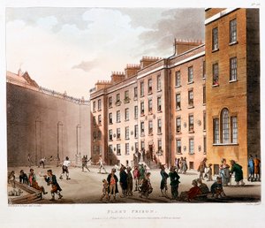 中庭、フリート刑務所、ロンドン、1808-1811 作： Thomas Rowlandson, Augustus Charles Pugin