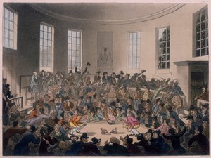 闘鶏を見守る男性、18 世紀後半から 19 世紀初頭 作： Thomas Rowlandson, Augustus Charles Pugin