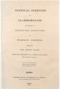 タイトルページ、『Poetical Sketches of Scarborough, 1813』より、1813年。作成者Thomas Rowlandson, Joseph Constantine Stadler, J. Bluck.