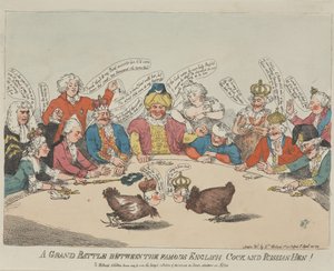 （あの）有名なイギリスの雄鶏とロシアの雌鶏による壮絶な戦い！ 作： Thomas Rowlandson