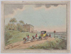 1787年、素朴なスケッチからのコーチと4人。 作： Thomas Rowlandson