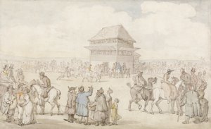 混雑したレースミーティング、c.1805-10（ペンとインク、紙にw - c） 作： Thomas Rowlandson