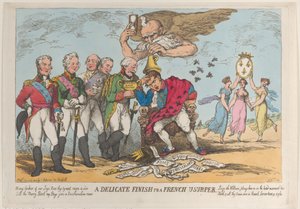 フランスの簒奪者への繊細な仕上げ、1814 年 4 月 20 日、1814 年 4 月 20 日。 作： Thomas Rowlandson