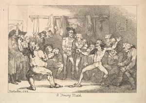 フェンシングマッチ、1788。 作： Thomas Rowlandson