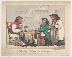 1799 年 8 月 10 日のプット イン ア カントリー エールハウスでのゲーム、1799 年 8 月 10 日。 作： Thomas Rowlandson